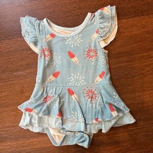 3-6m Two Peas Bamboo Twirl. Fourth of July, heathered blue. EUC